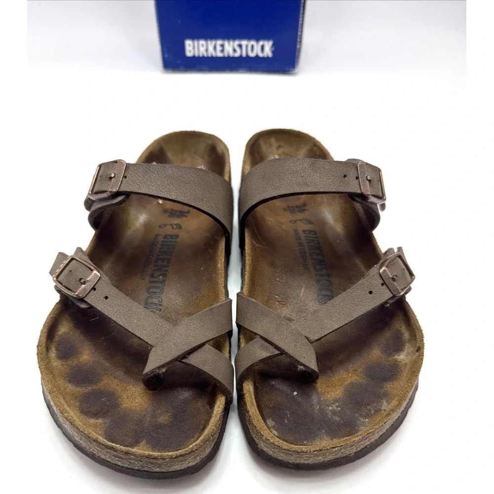 Birkenstock Mayari Sandals Brown Leather Straps Buckles Womens Size 5 Mens 3